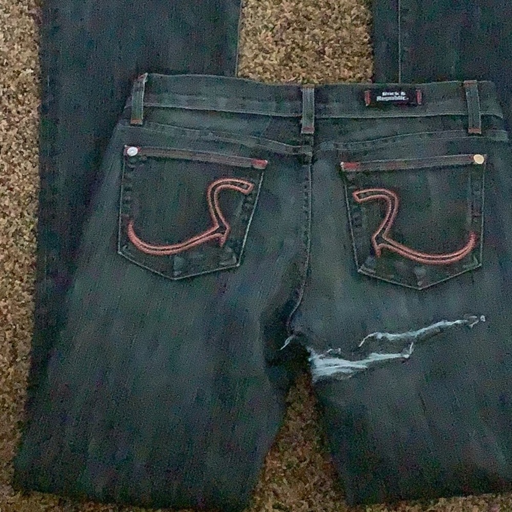 Womens Skinny Distressed Dark Wash Jeans with Signature Pocket Detail…